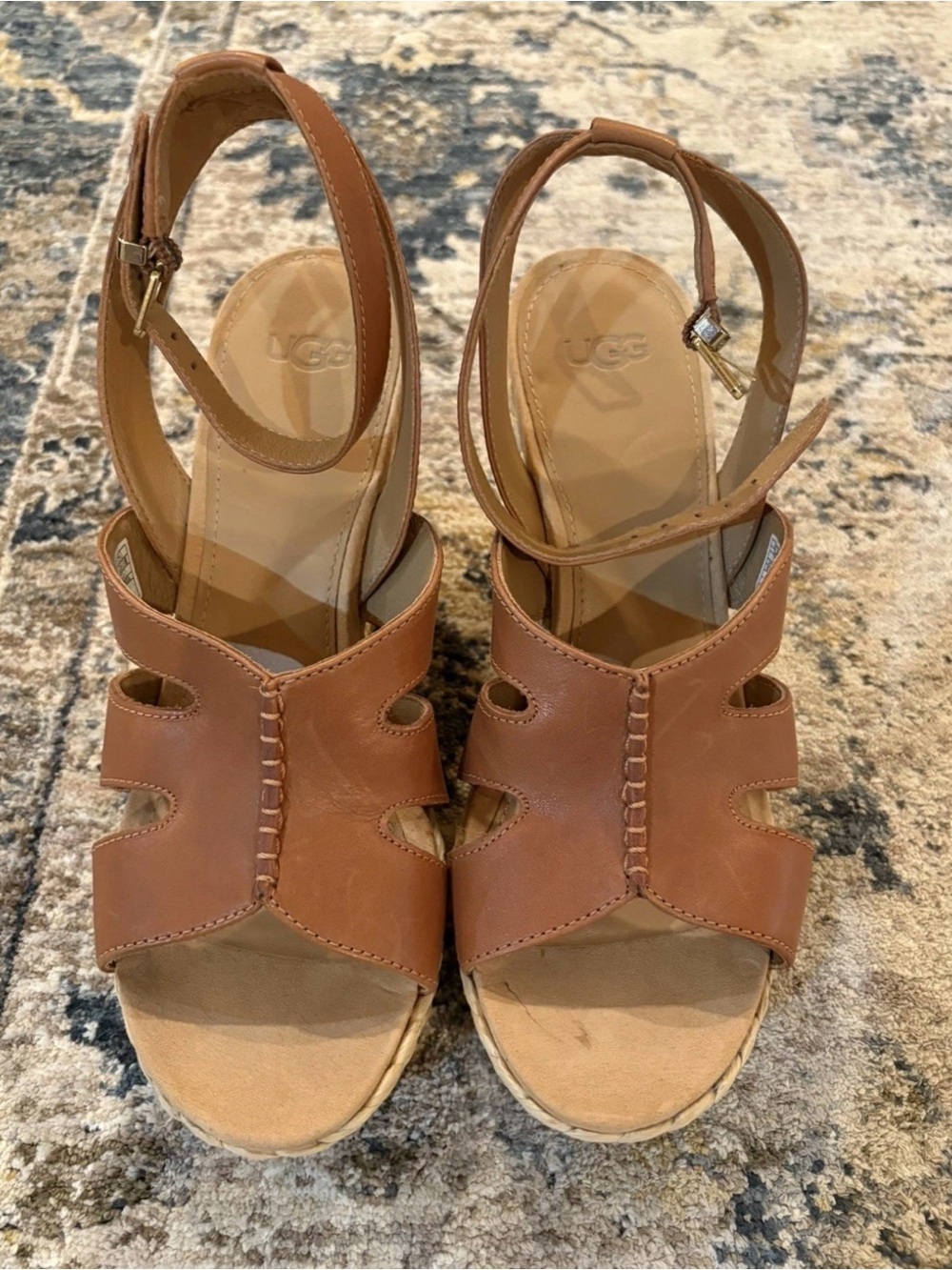 UGG Careena Wedge Espadrille Sandals Chestnut Leather Size 8.5